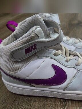 Nike Kids White and Purple Mid-Top Sneakers